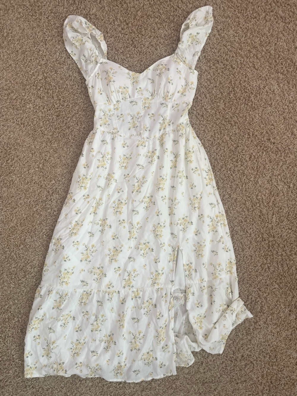 Hollister White and Yellow Floral Midi Corset Dress